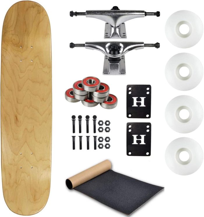 Blank Skateboard Complete 7.75" Natural with Silver Trucks and White Wheels - Image 1
