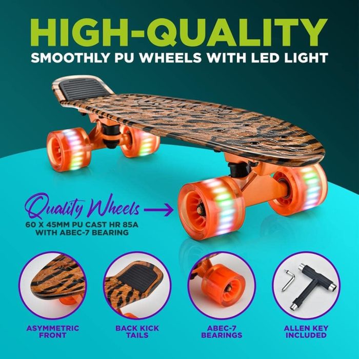Standard Skateboard Mini  - 6''  Deck Complete Double Kick Skate Board w/ 3.25" Aluminum Alloy Truck,  Wheels w/ Light - for Kids, Teens, Adults - Image 2