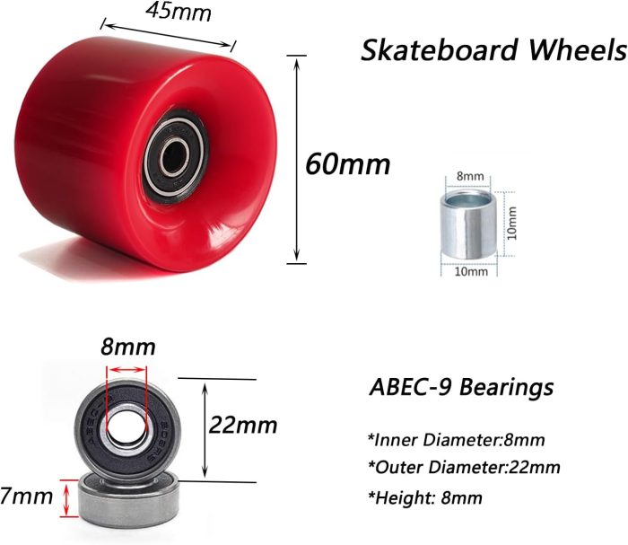 60mm Cruiser Wheels 80A Contains  Bearings and Spacers,Skateboard Riser Pads,Skateboard Hardware Screws Bolts,fit for Your Cruiser Skateboards,Penny Board - Image 2