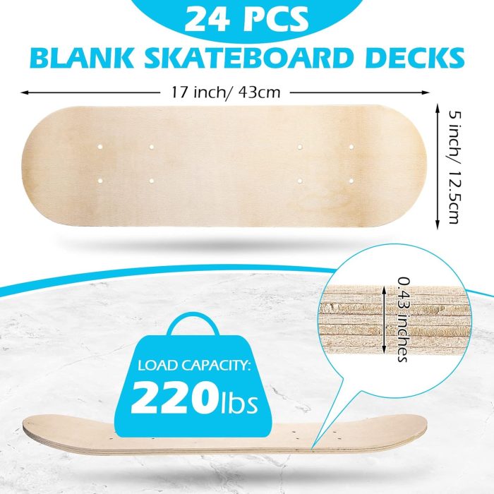 Blank Skateboard Wooden Decks Bulk Beginner Kid Mini Maple Skateboard 17 x 5 Inch 7 Ply Double Tail Skate Light Decks for Painting Replacement Decoration - Image 2