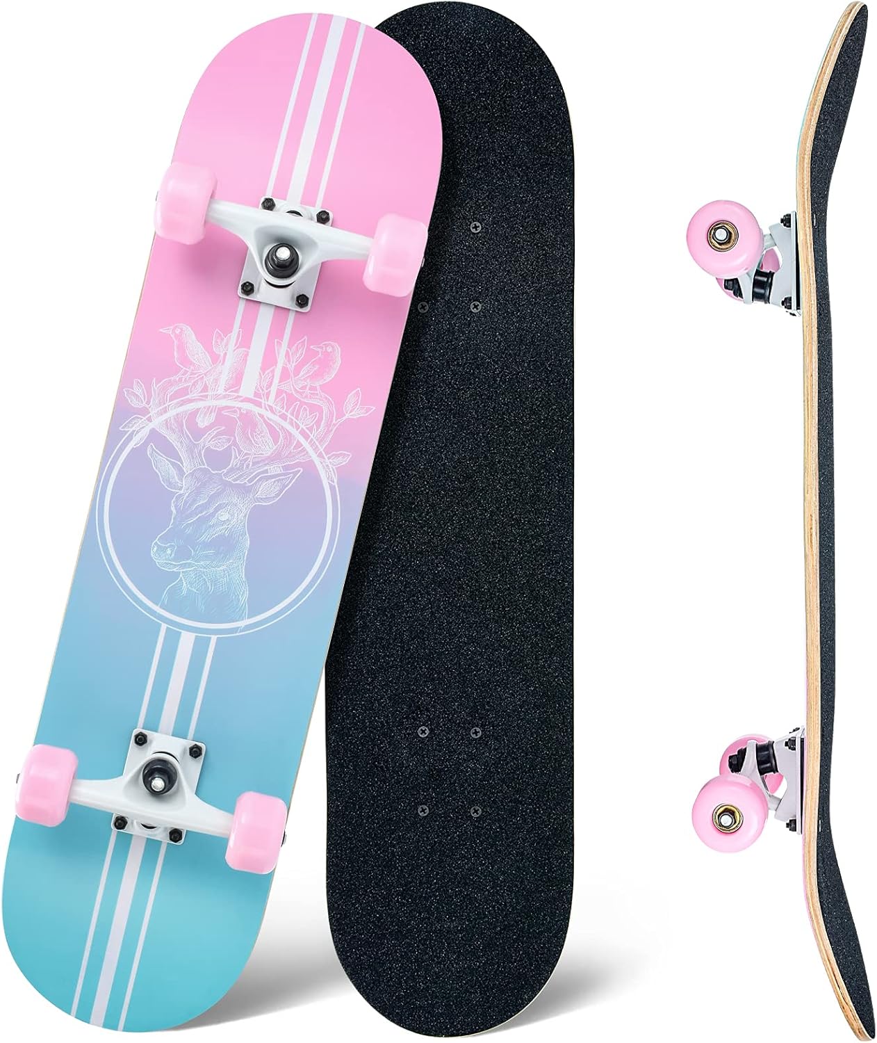 71Af773RxgS._AC_SL1500_.jpg Skateboard,31 x 8 Inch Complete Skateboard, 8-Layer Maple Wood Deck Double Kick Standard for Kids, Teens, Adult, Beginner - Image 1