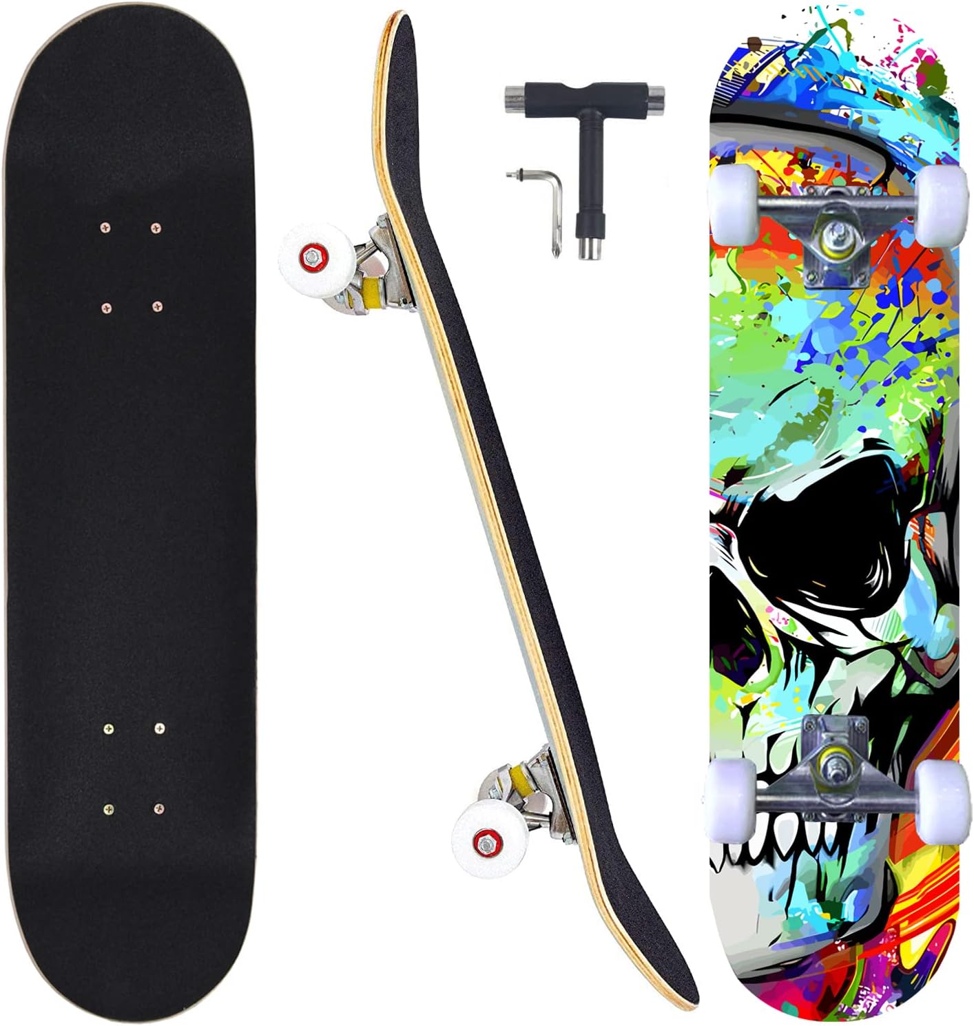 71ZIt31tapL._AC_SL1500_.jpg Skateboards for Beginners Adults Youths Teens Kids Girls Boys 31 Inch Pro Complete Skate Boards 7 Layer Canadian Maple Double Kick Concave Longboards - Image 1
