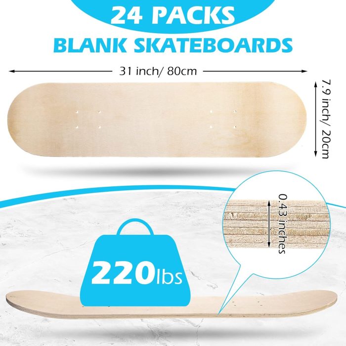 Blank Skateboard Decks Bulk 7.9 x 31 Inch Natural 7 Layer Wooden Double Tail Plain Skate Decks for Replacement Art Painting Home Decor - Image 2