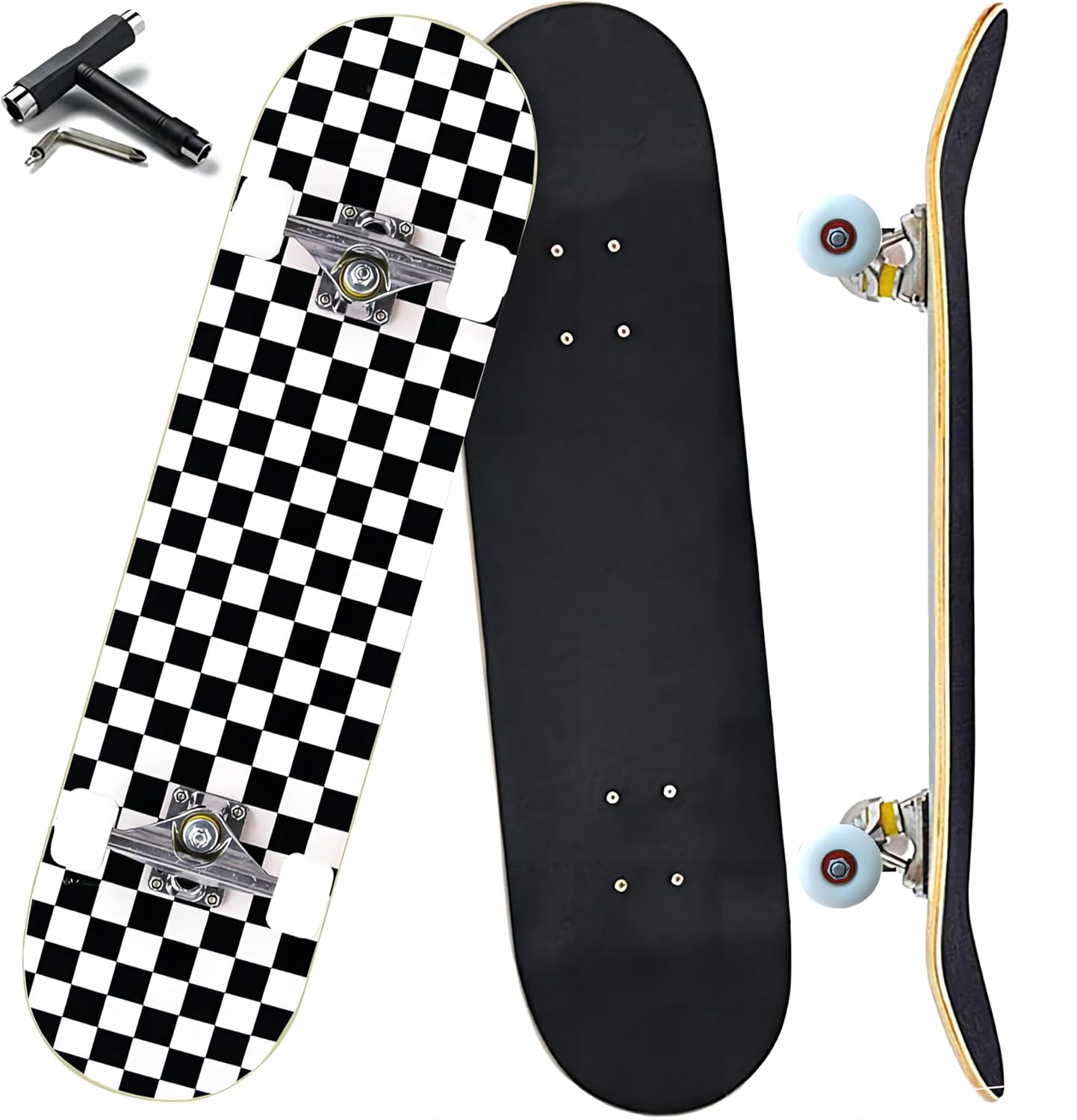 71oPf1DGJ5L._AC_SL1500_.jpg Pro Complete for Beginners Girls Boys Kids Youths Teens Adults 31"x8" Skate Boards 7 Layers Canadian Maple Double Kick Deck Concave Longboard - Image 1