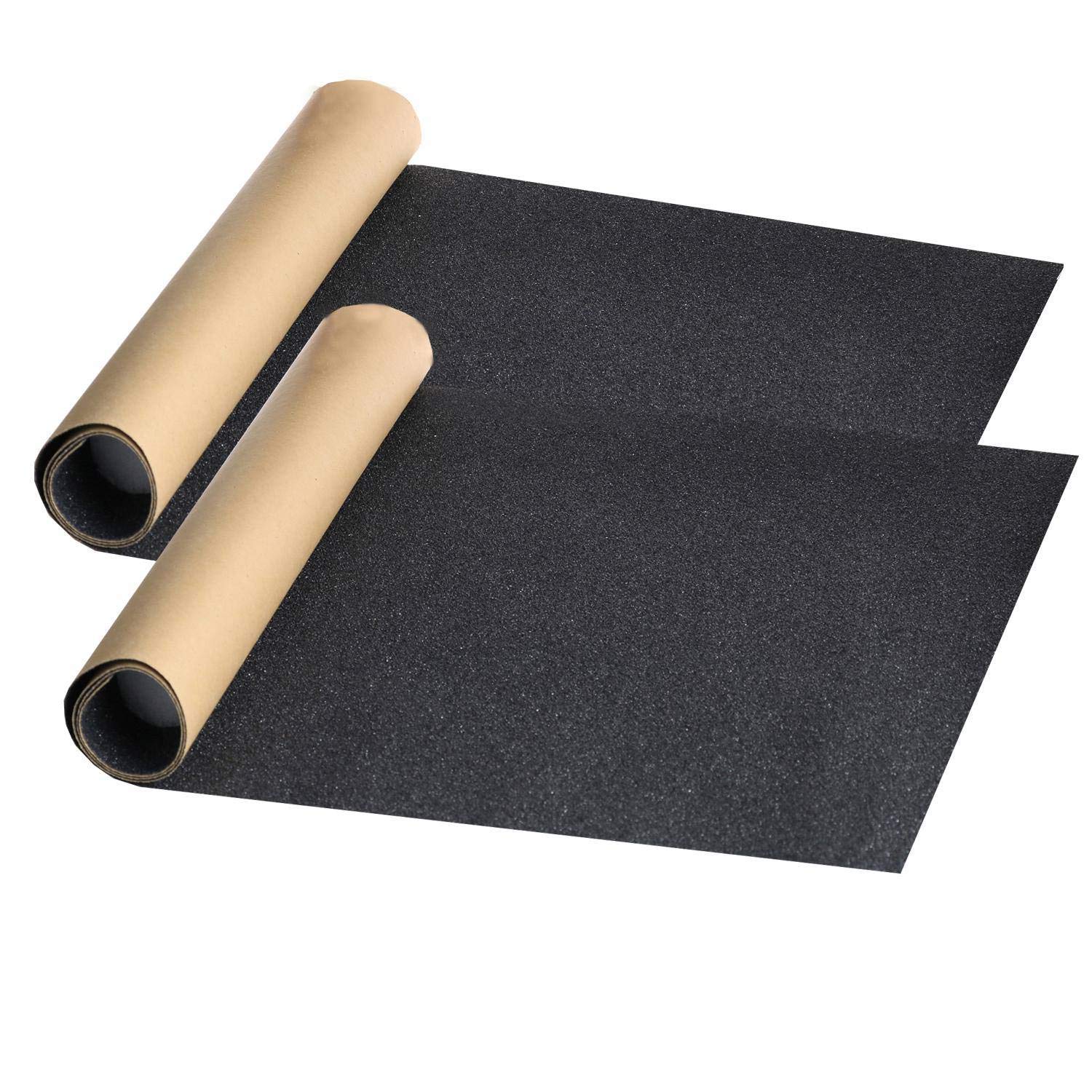 71s07JIdFeL._SL1500_.jpg 9" x 33" Black Skateboard Grip Tape Sheets 2 Pack, Bubble Free Waterproof Scooter Griptape,Longboard Griptape, Anti Slip Sandpaper for Rollerboard Stairs Pedal Wheelchair Steps (84x23cm) - Image 1