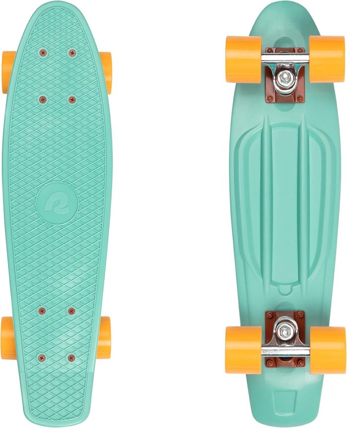 Mini  Skateboard 22.5" Classic Retro Plastic  Complete Skateboard with  7 Bearings and  Wheels Compact Board w/Griy, Molded Waffle Deck - Image 1